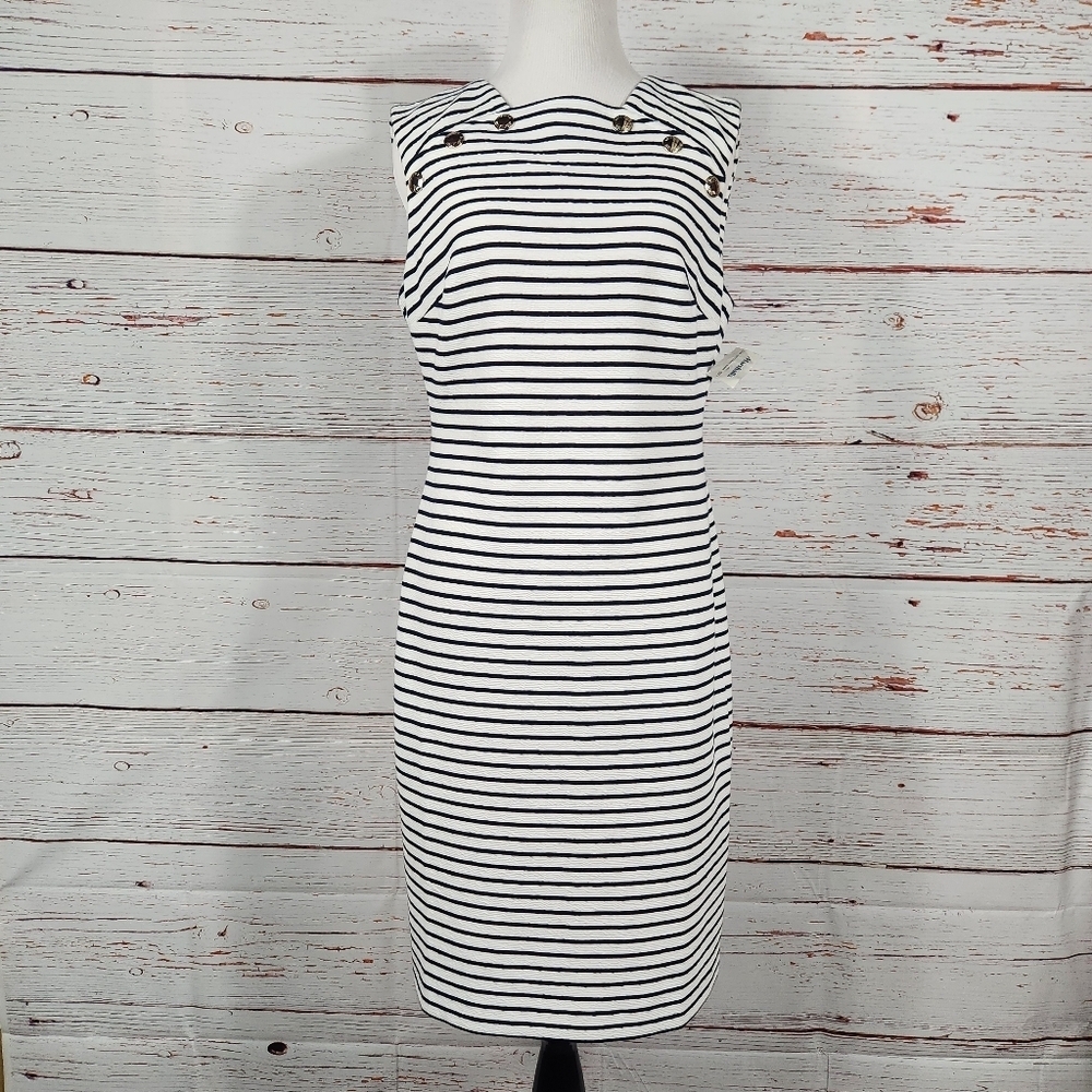 TOMMY HILFIGER Sleeveless Striped Nautical Sheath Dress Navy And White Size 8 - Picture 3 of 9